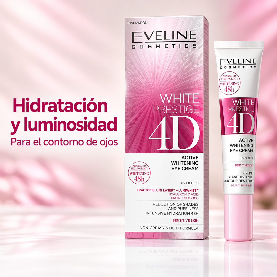 Eveline Cosmetics – Contorno de ojos iluminador White Prestige 4D para piel sensible 20 ml