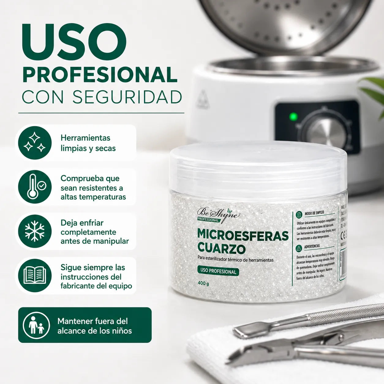 Be Shyne Professional – Microesferas para Esterilizador Térmico 400 g  2Unidades