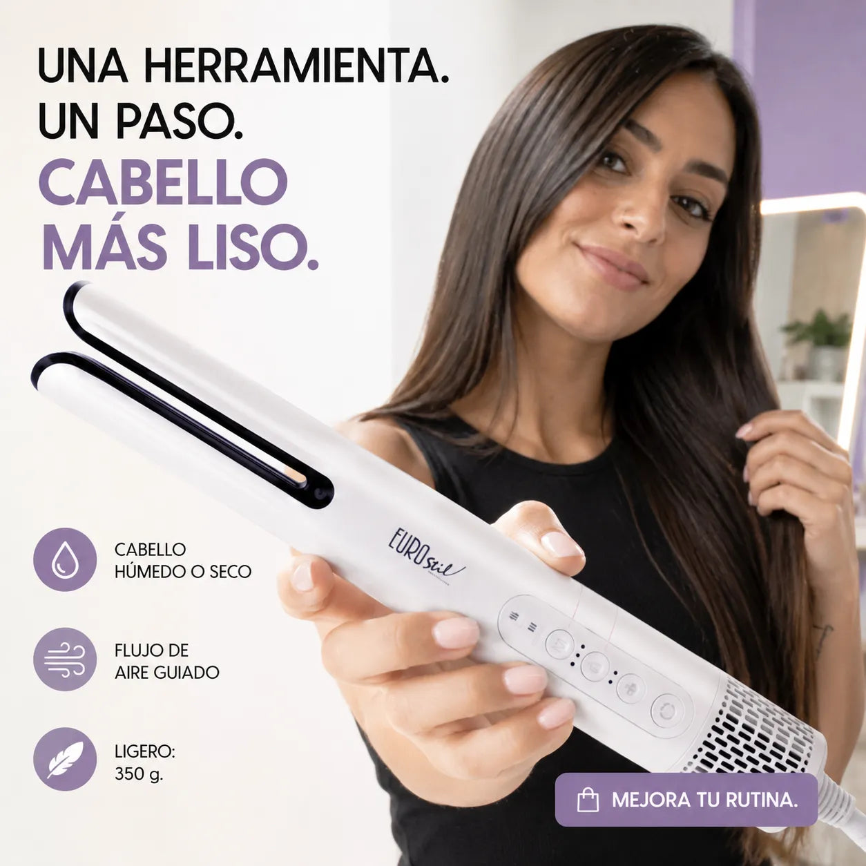 Eurostil – Secador alisador profesional AURA para un acabado natural 1400 W