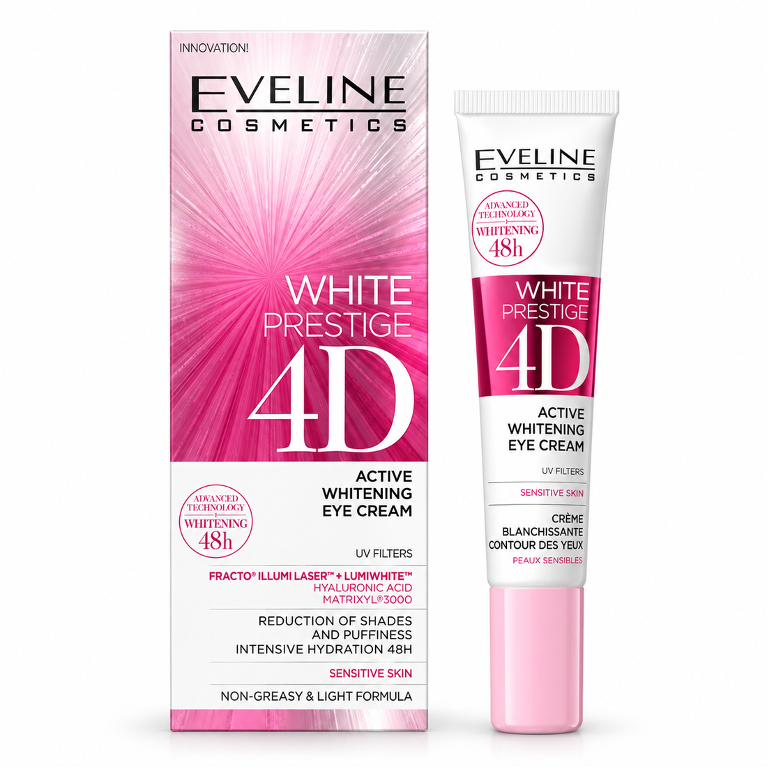 Eveline Cosmetics – Contorno de ojos iluminador White Prestige 4D para piel sensible 20 ml