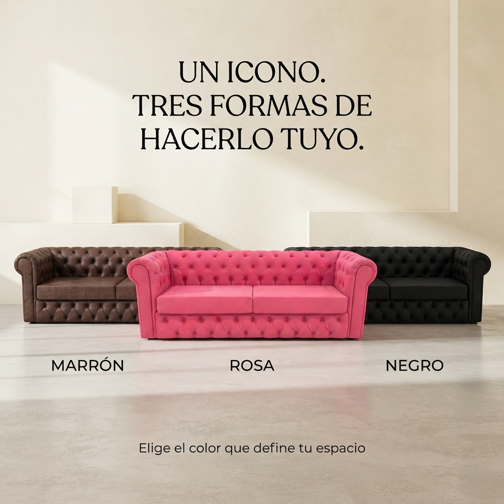 VAVCI – Sofá Chesterfield Rosa de Piel Sintética 2,20 m