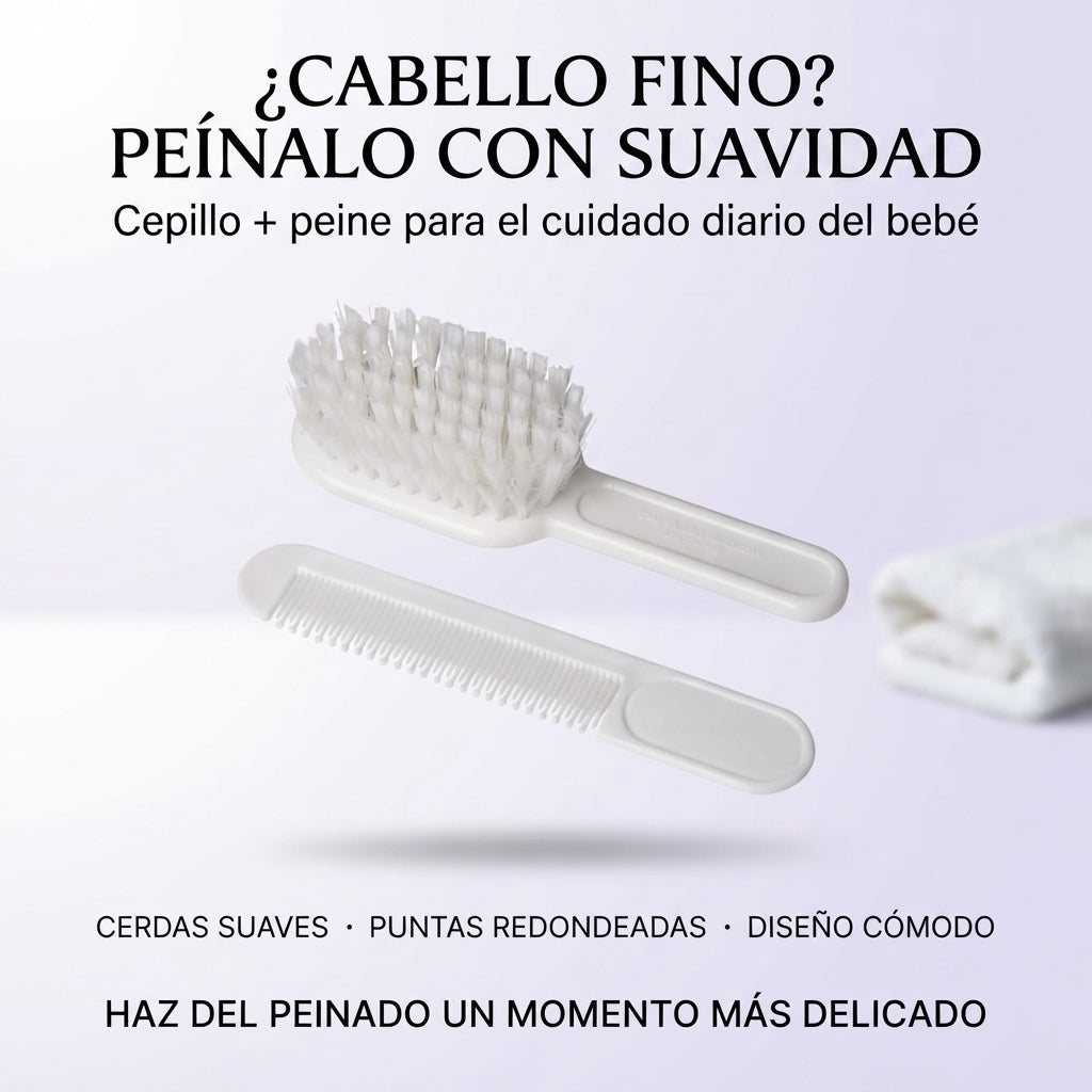 Eurostil – Cepillo y Peine para Bebé de Cerdas Suaves Blanco