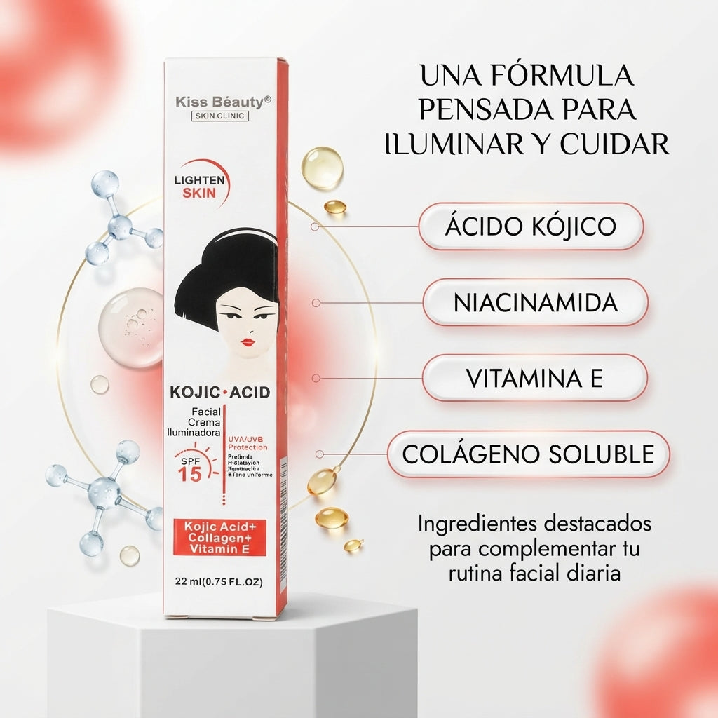 Kiss Beauty – Crema Facial Iluminadora SPF 15 para Todo Tipo de Piel 22 ml