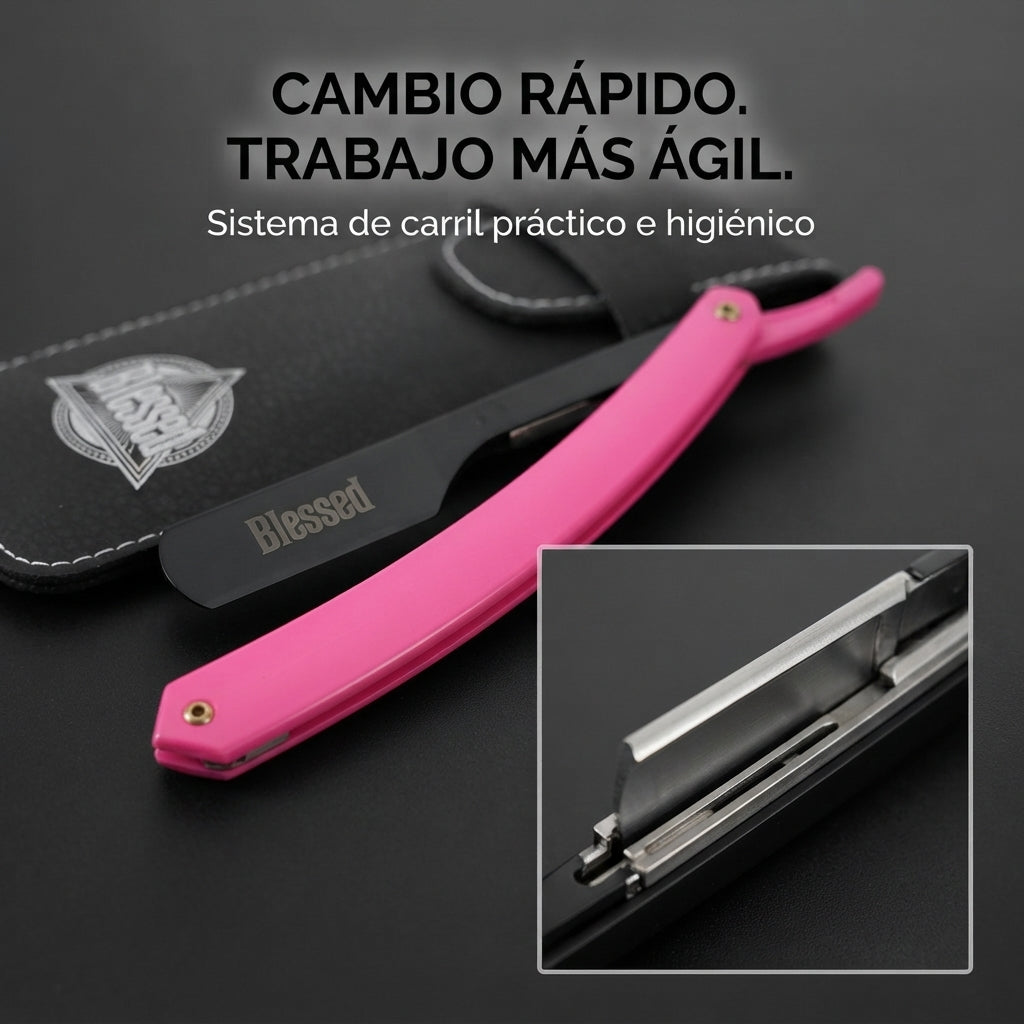 Blessed – Navaja de Carril Profesional para Perfilados con Mango Rosa o  Neón Negro y Amarillo , 1 Unidad con Estuche