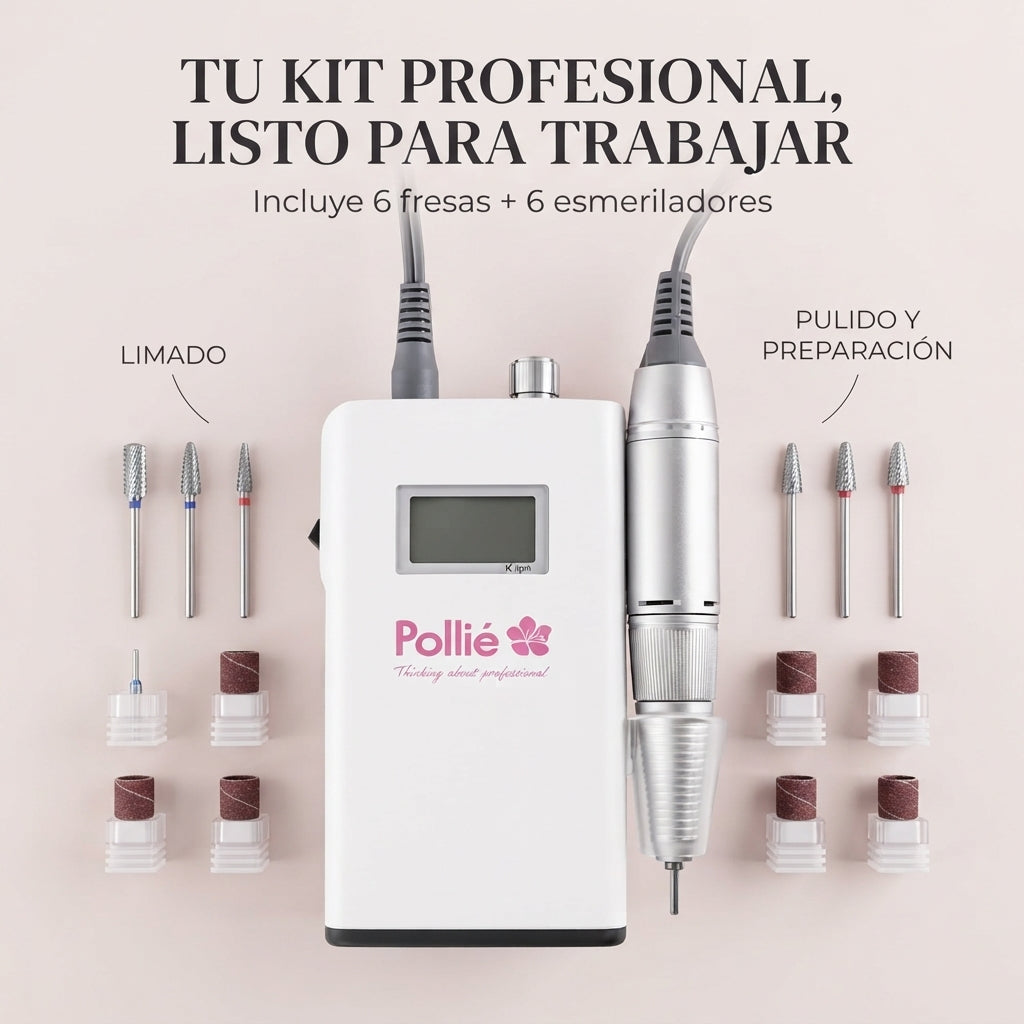 Pollié – Torno para Uñas Profesional Inalámbrico 30.000 RPM con 12 Accesorios