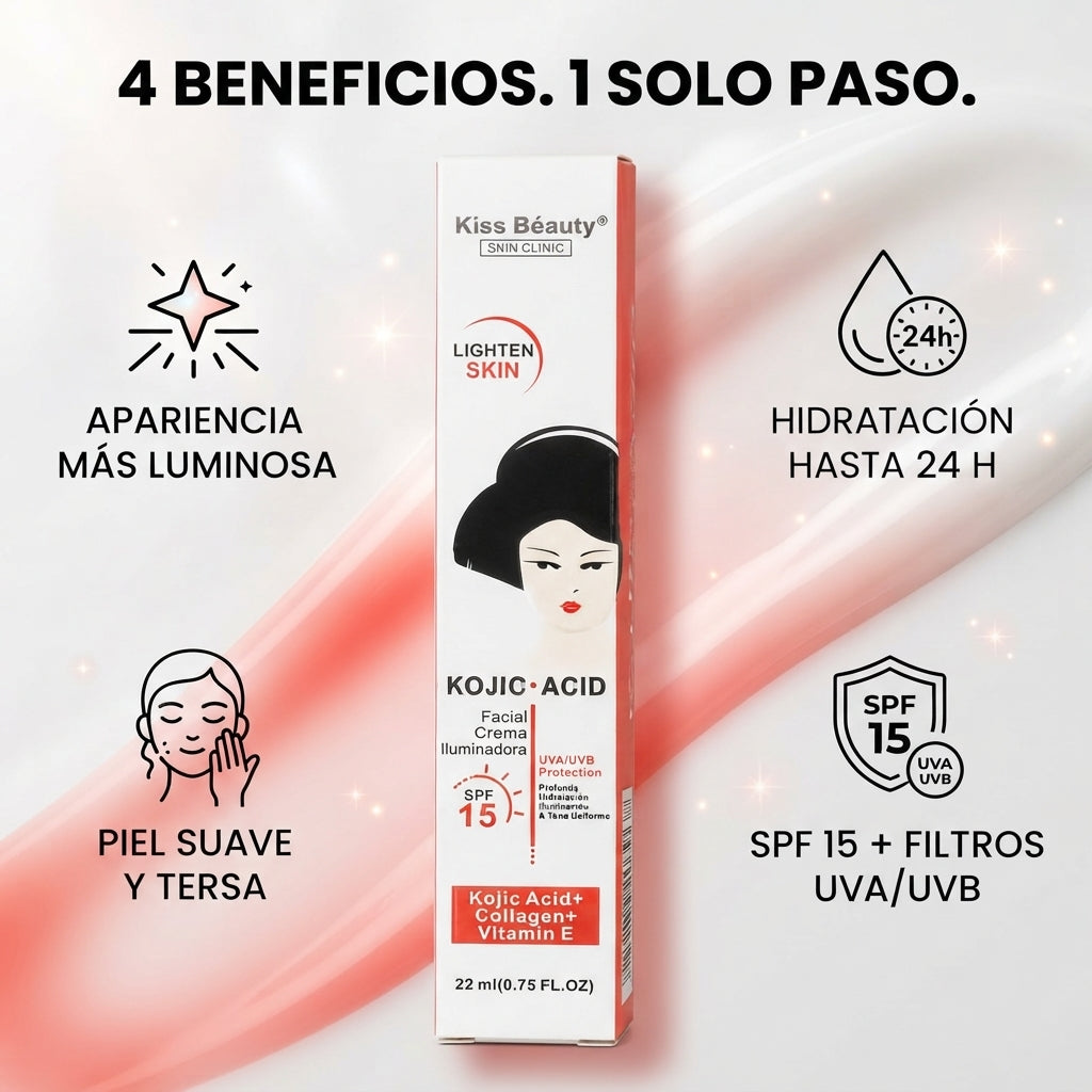 Kiss Beauty – Crema Facial Iluminadora SPF 15 para Todo Tipo de Piel 22 ml