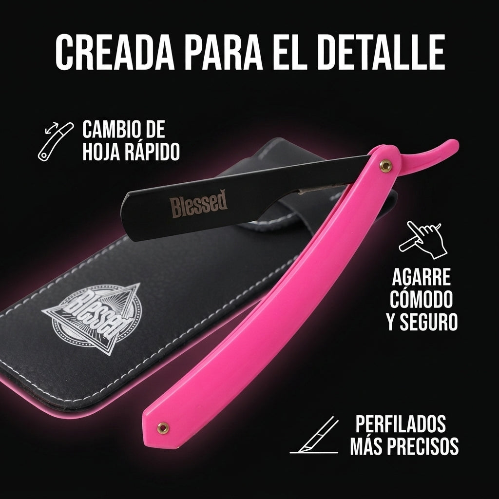 Blessed – Navaja de Carril Profesional para Perfilados con Mango Rosa o  Neón Negro y Amarillo , 1 Unidad con Estuche
