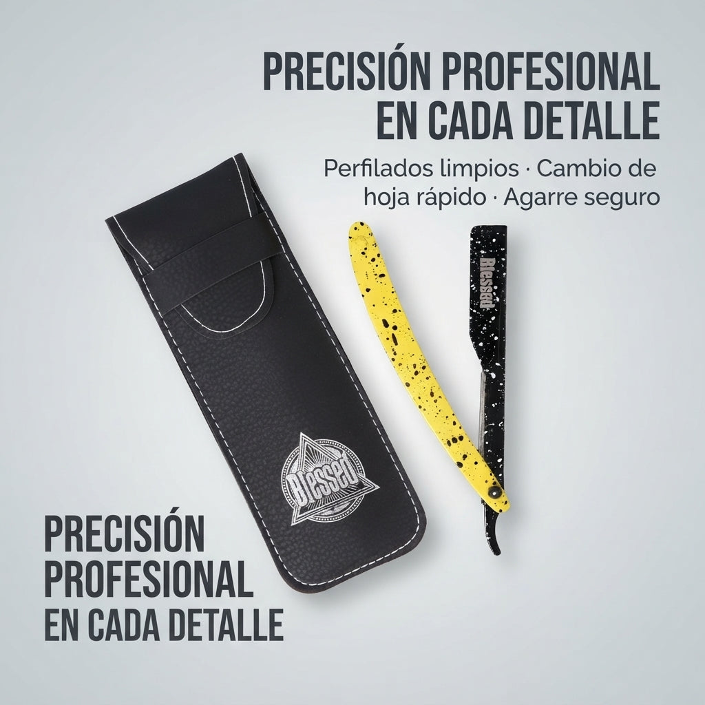 Blessed – Navaja de Carril Profesional para Perfilados con Mango Rosa o  Neón Negro y Amarillo , 1 Unidad con Estuche