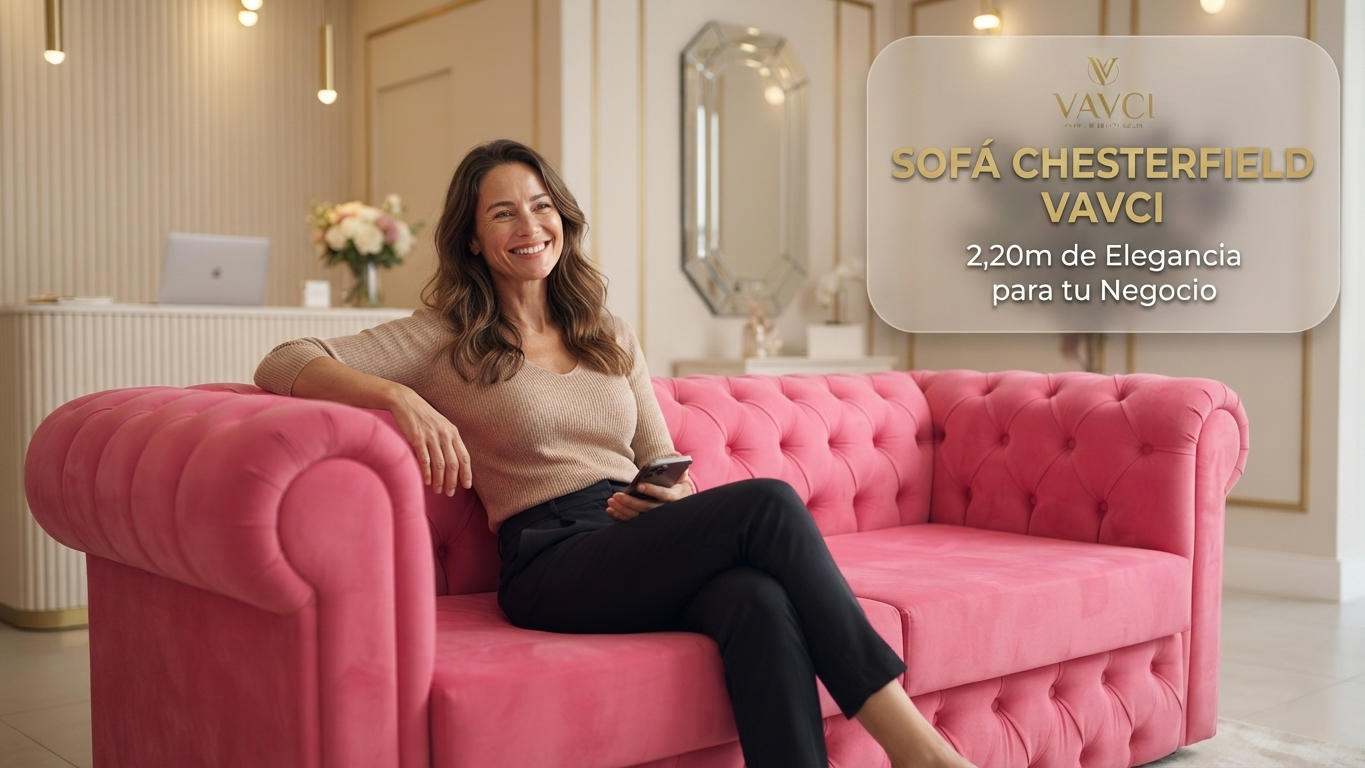 VAVCI – Sofá Chesterfield Rosa de Piel Sintética 2,20 m