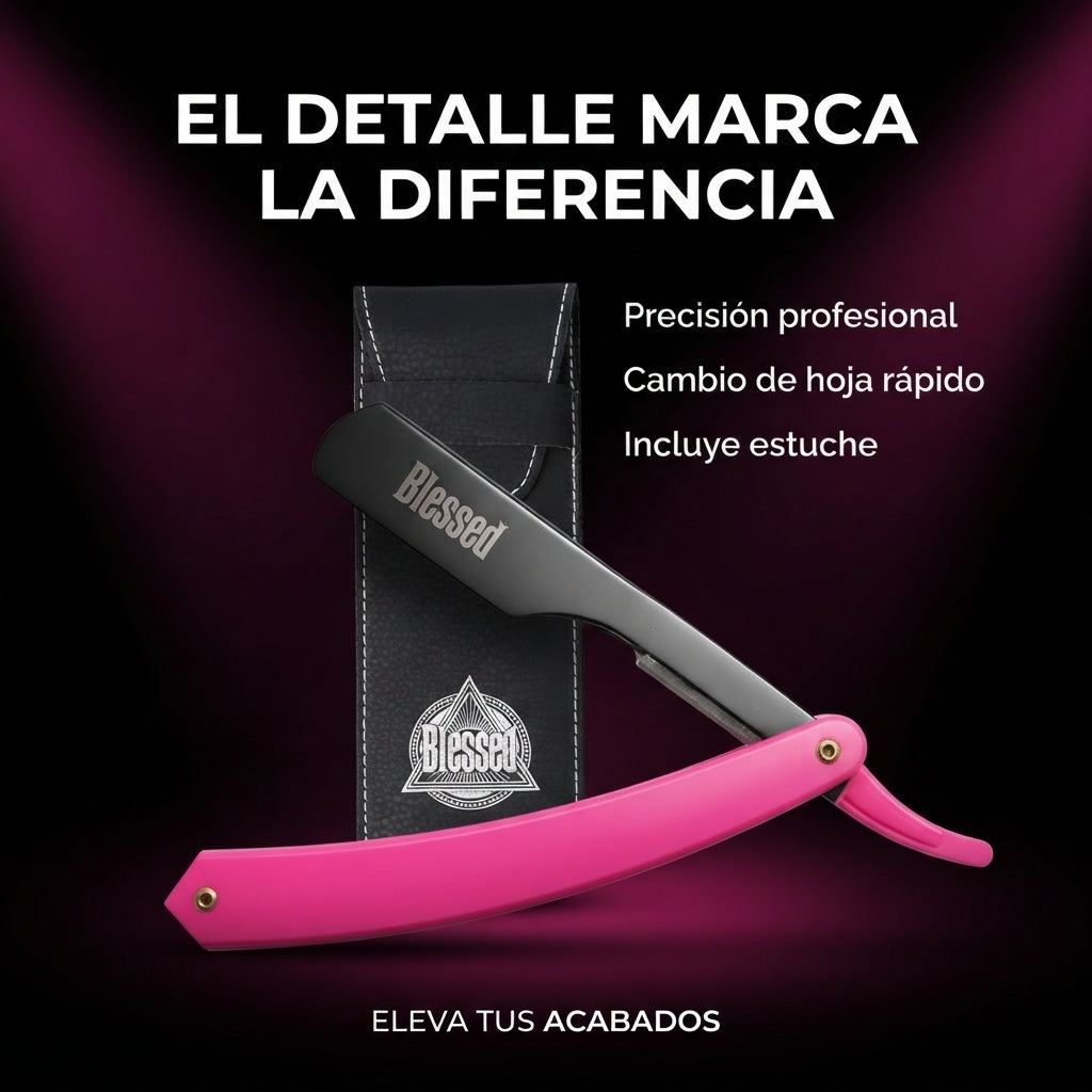 Blessed – Navaja de Carril Profesional para Perfilados con Mango Rosa o  Neón Negro y Amarillo , 1 Unidad con Estuche