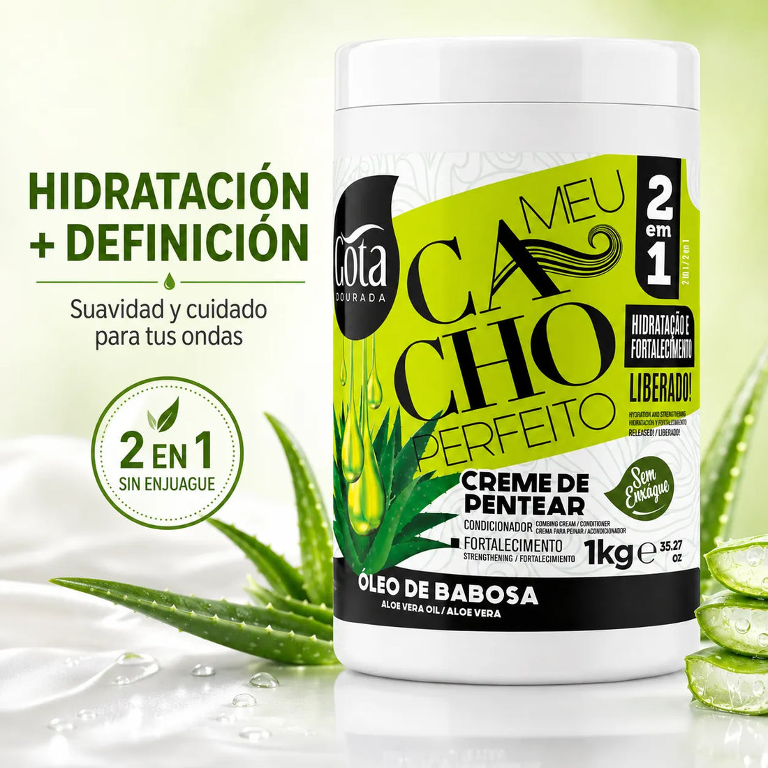 Gota Dourada – Crema para Peinar Hidratante Meu Cacho Perfeito 2 en 1 1kg