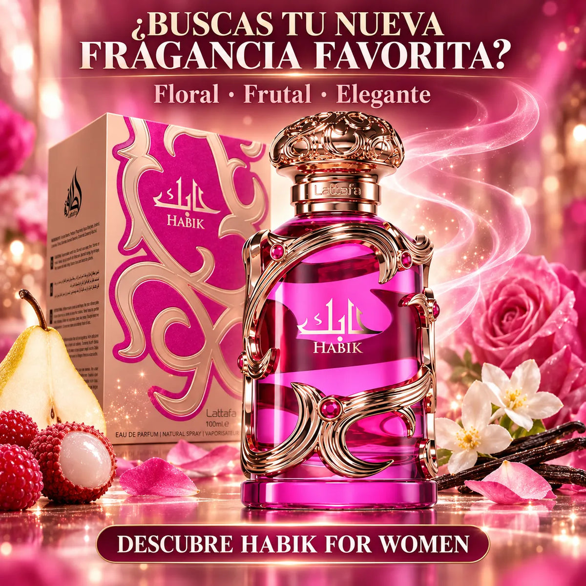 Lattafa – Perfume de Mujer Floral Frutal Habik For Women Fresco y Elegante 100 ml