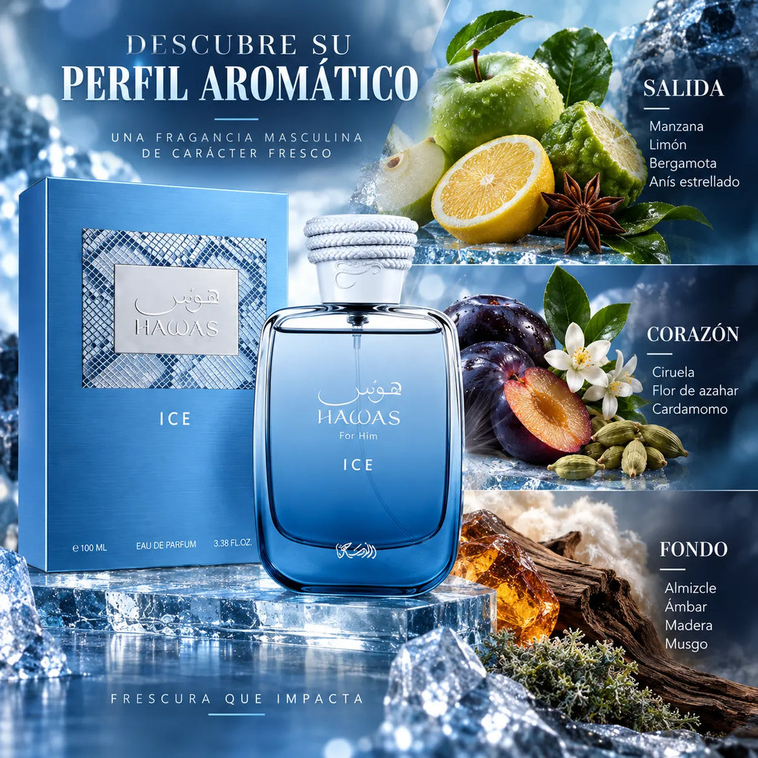 Rasasi – Hawas Ice Perfume para Hombre Eau de Parfum 100 ml