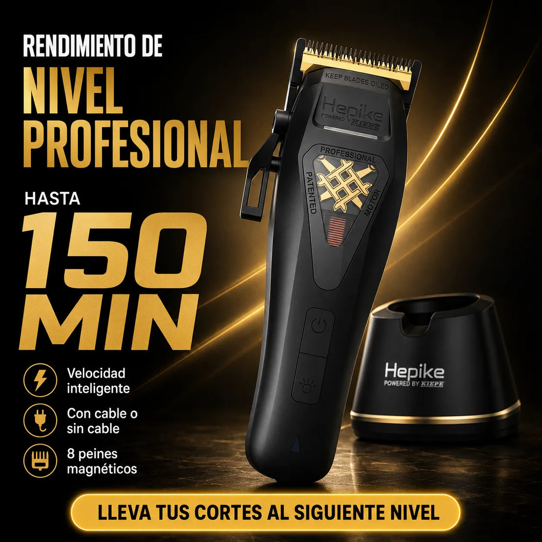 Kiepe – Máquina Cortapelo Profesional Hepike con 8 Peines Magnéticos