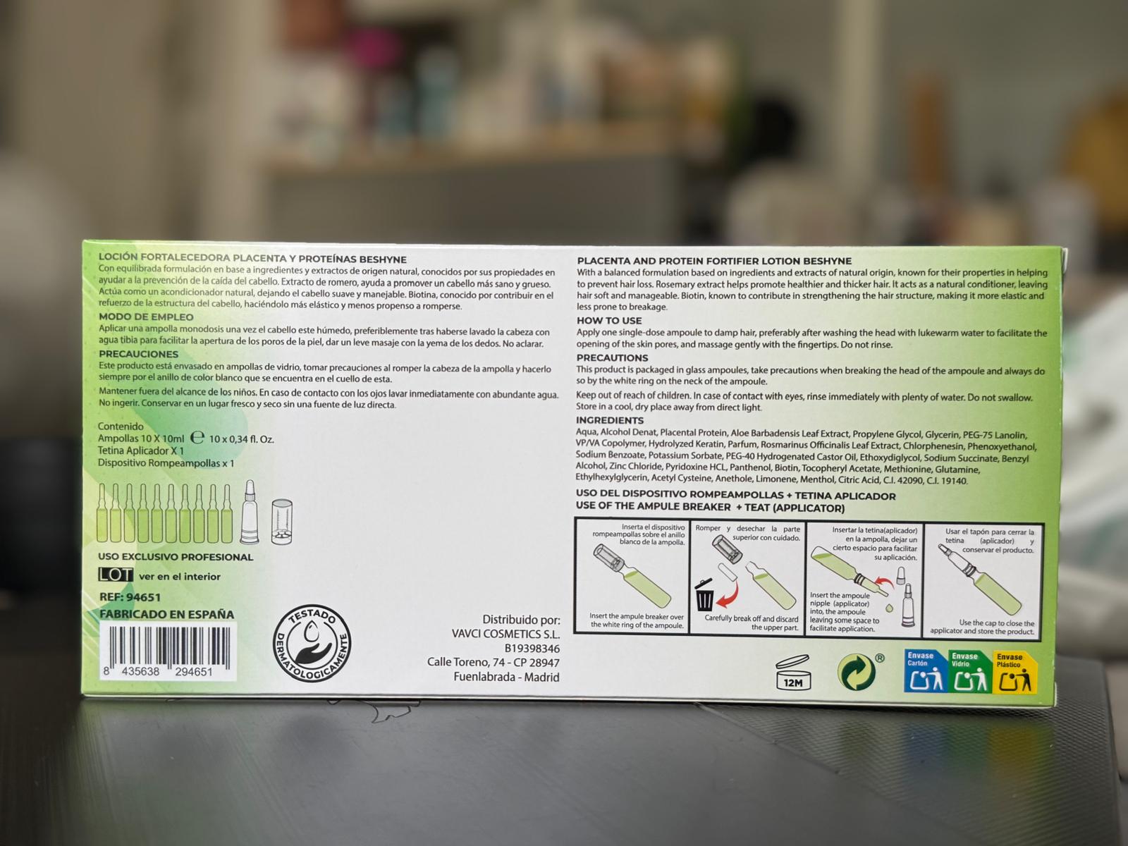 Be´Shyne, Ampollas Loción Fortalecedora, placenta y proteínas. Previenen la caída (copia)