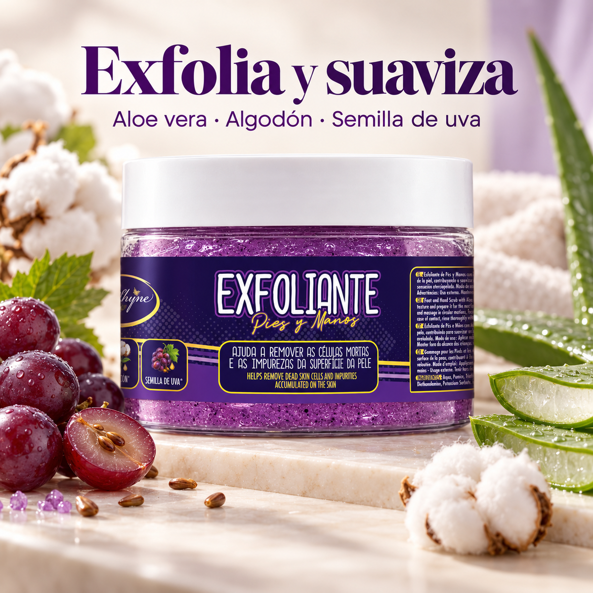 Be’Shyne Professional – Exfoliante de Pies y Manos con Aloe Vera y Aceites de Algodón y Semilla de Uva 500 ml