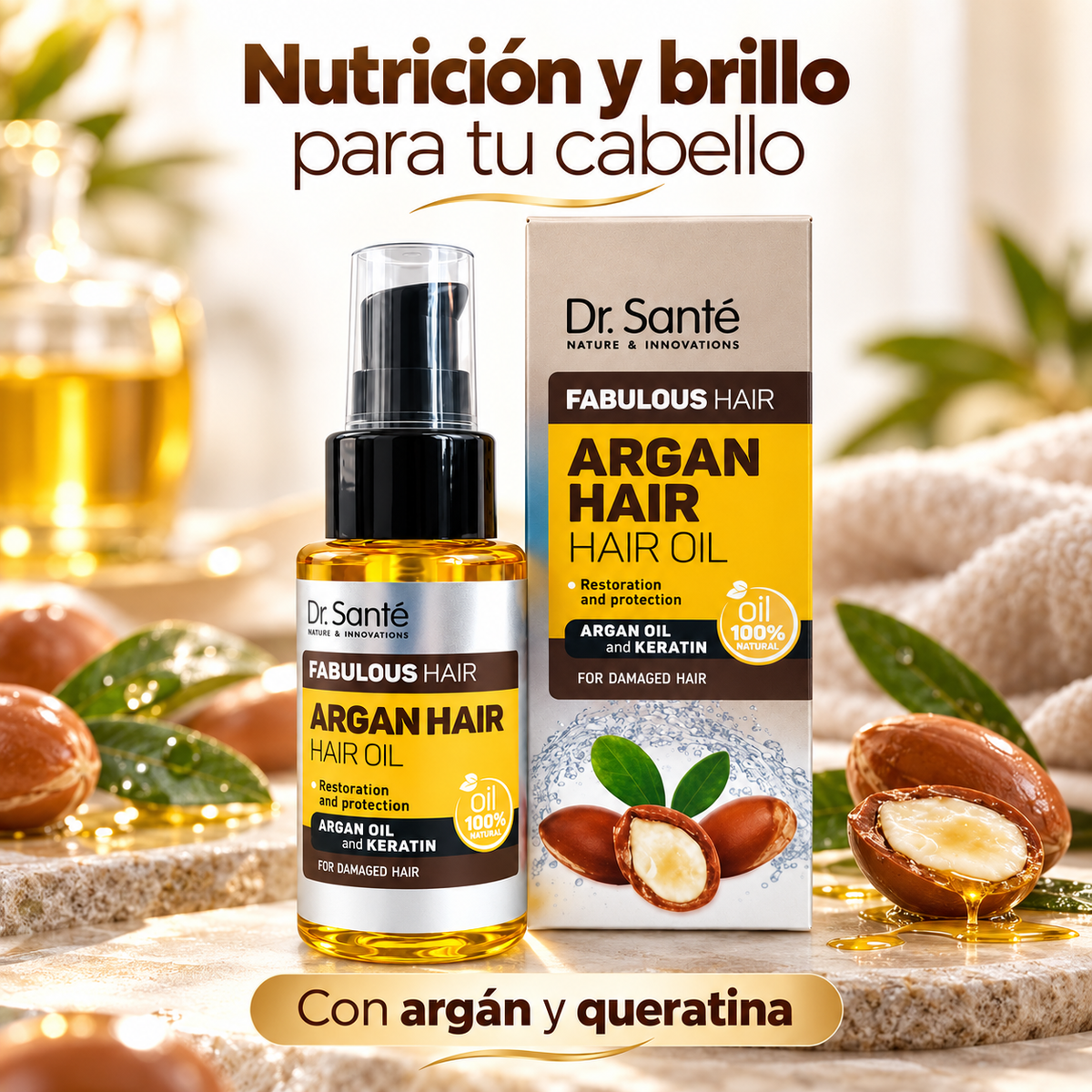Dr. Santé – Aceite capilar para cabello dañado con argán y queratina 50 ml