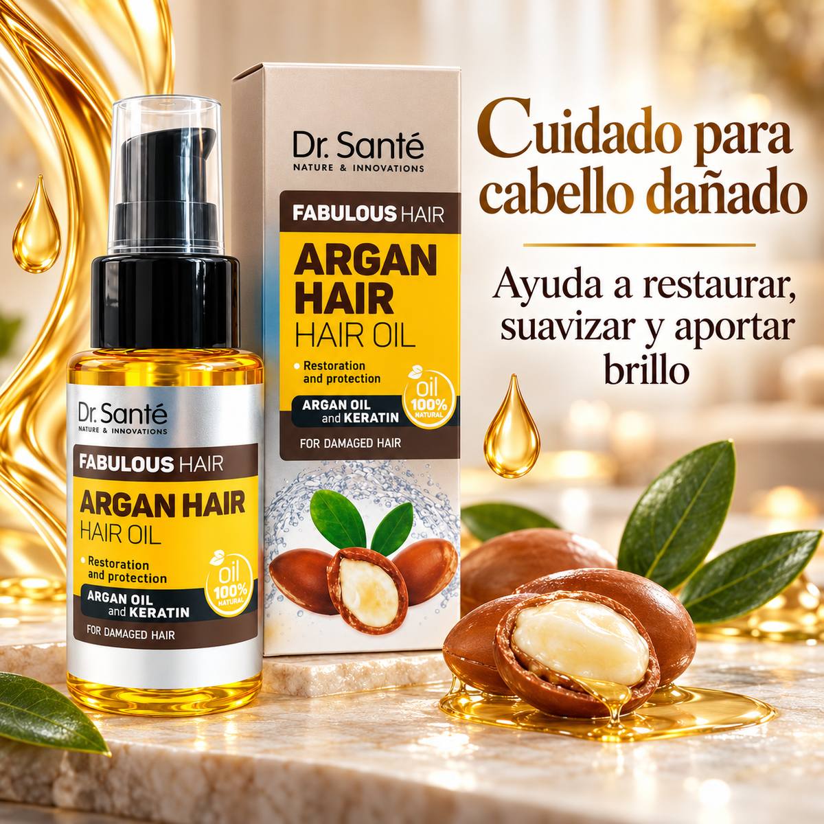 Dr. Santé – Aceite capilar para cabello dañado con argán y queratina 50 ml