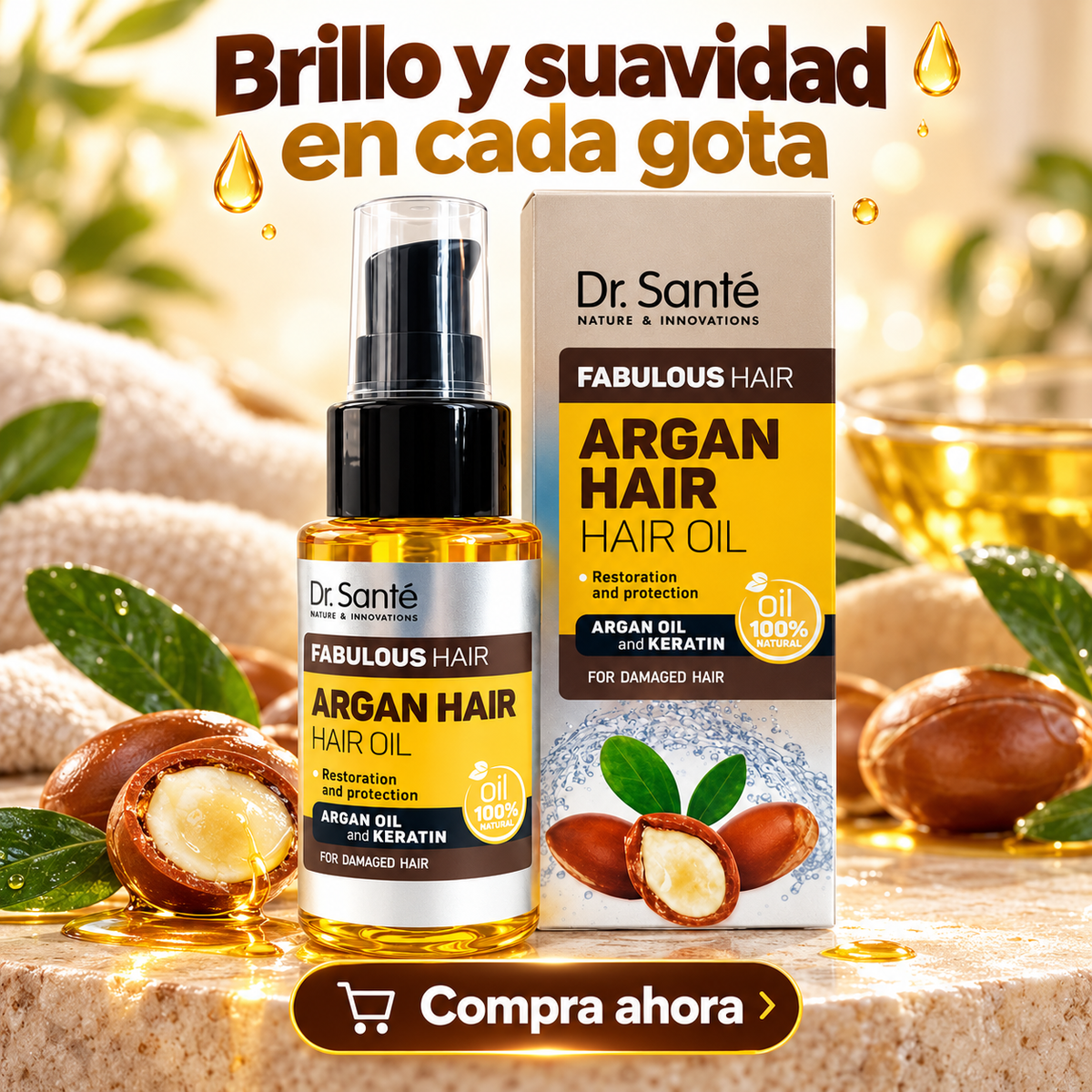 Dr. Santé – Aceite capilar para cabello dañado con argán y queratina 50 ml