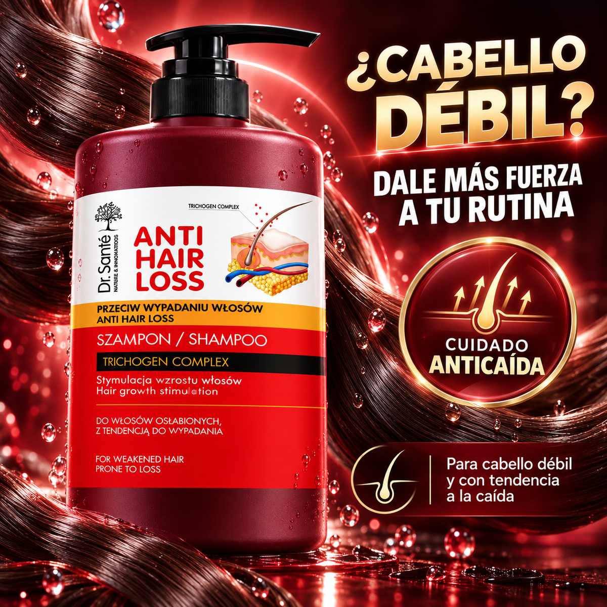 Dr. Santé ® Champô Complexo Trichogen, antiqueda 1L.