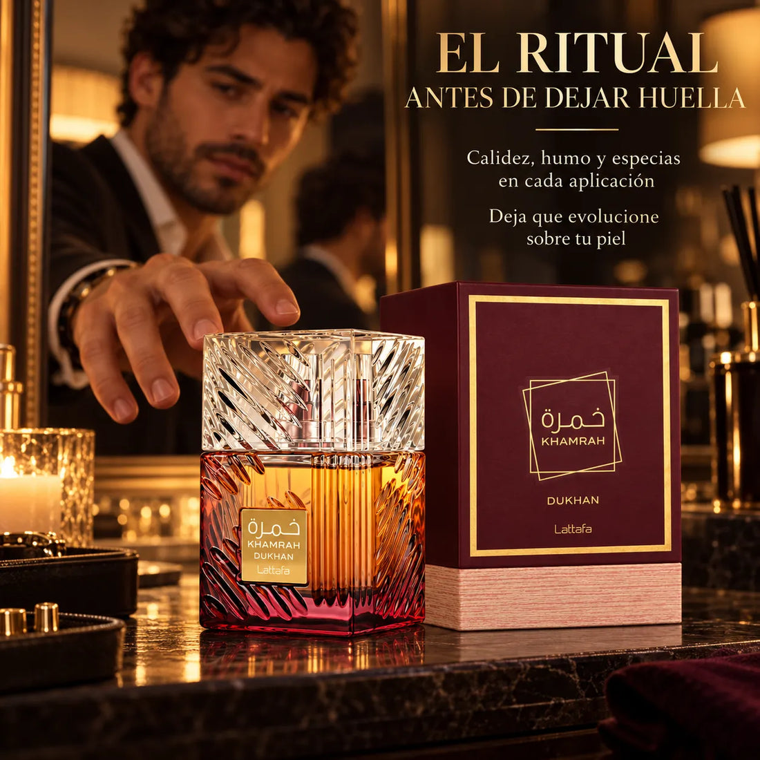 Lattafa – Perfume unisex Khamrah Dukhan EDP especiado y ahumado 100 ml