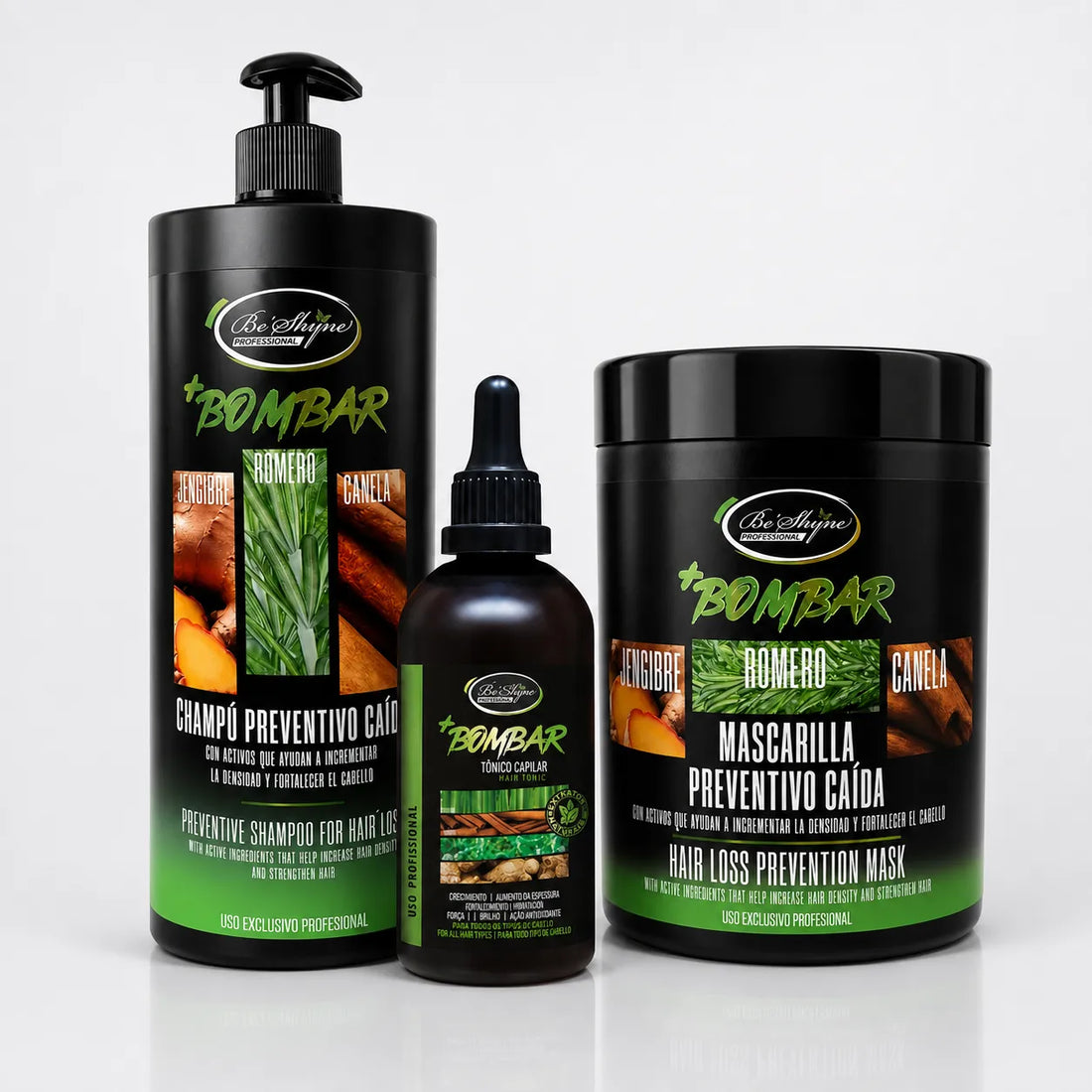 KIT BOMBAR - CHAMPÚ 1L, MASCARILLA 1Kg Y GOTERO, Tratamiento crecimiento del cabello, Kit capilar fuerza y brillo,   Cuidado del cabello,  Pack anticaída y crecimiento