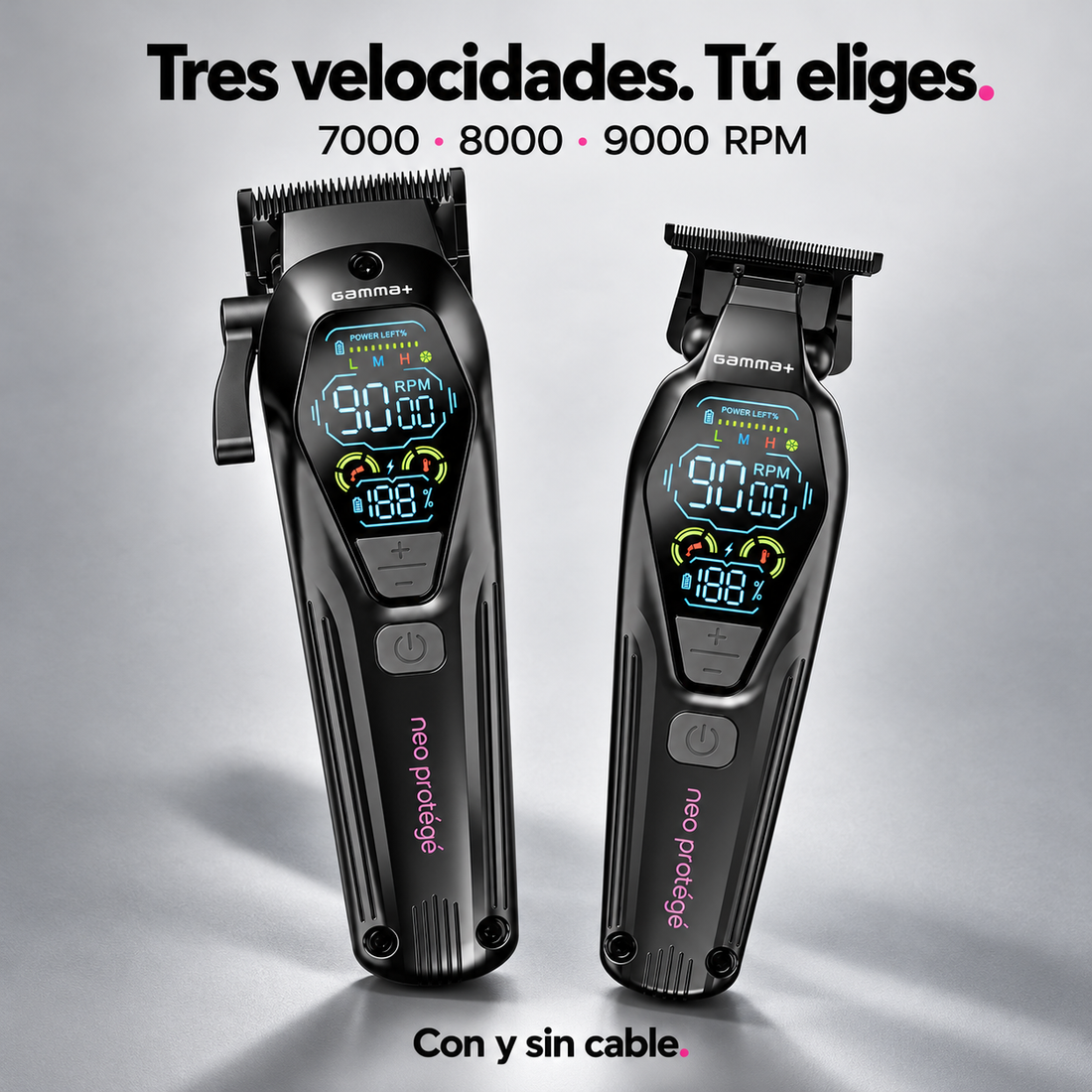 Gamma+ – Kit cortapelos profesional Neo Protégé con máquina de corte y retoque, hasta 9000 RPM