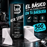 L3VEL3 – Papel de pescoço autoadesivo para barbearia – Pacote 5 rolos de 100 unidades