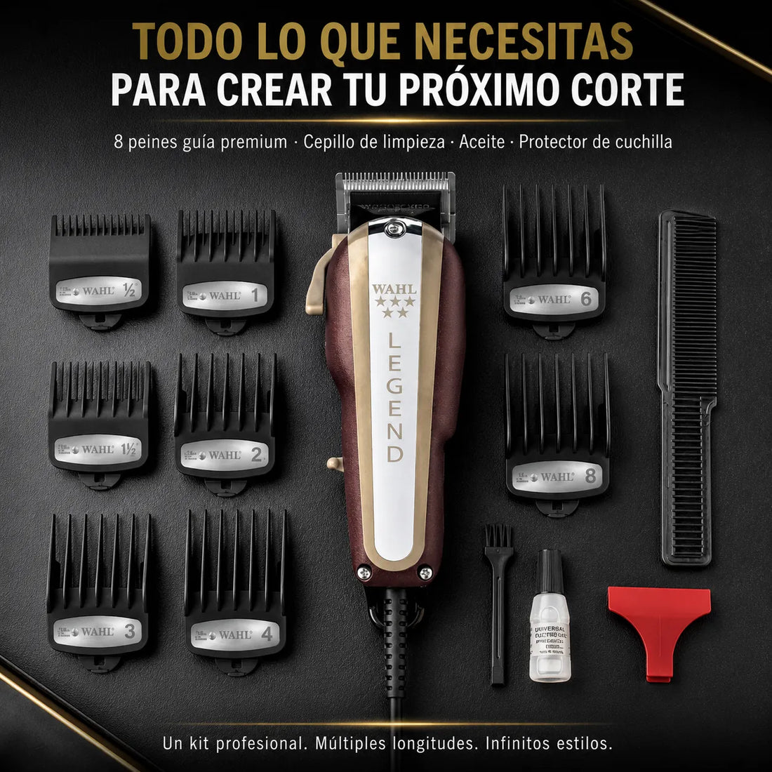 Wahl – Máquina Cortapelos profesional con cable para degradados, kit con 8 peines