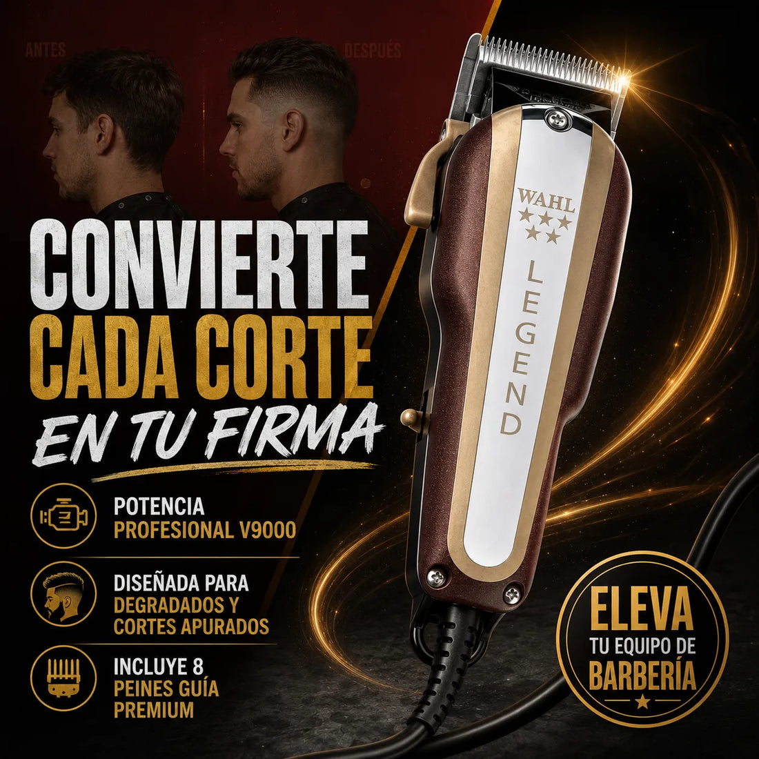 Wahl – Máquina Cortapelos profesional con cable para degradados, kit con 8 peines