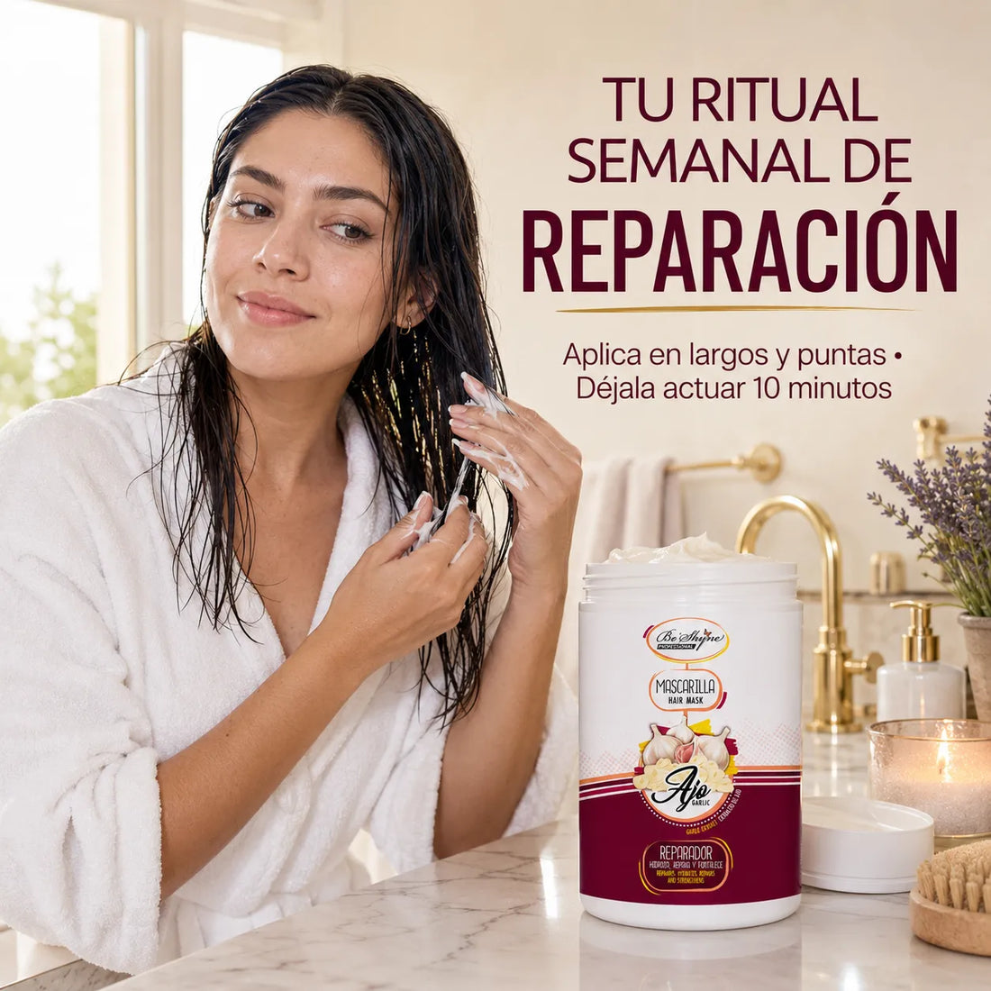 Be´Shyne® – Mascarilla para Cabello Dañado con Ajo y Queratina 1000 ml