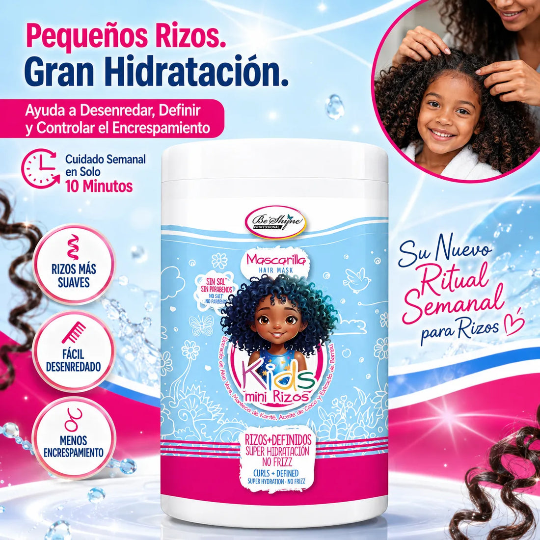 Be´Shyne® – Mascarilla para rizos infantiles hidratante Kids Mini Rizos 1 kg