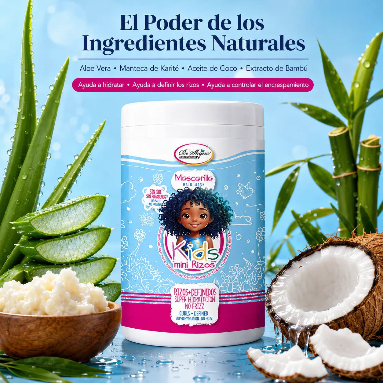 Be´Shyne® – Mascarilla para rizos infantiles hidratante Kids Mini Rizos 1 kg