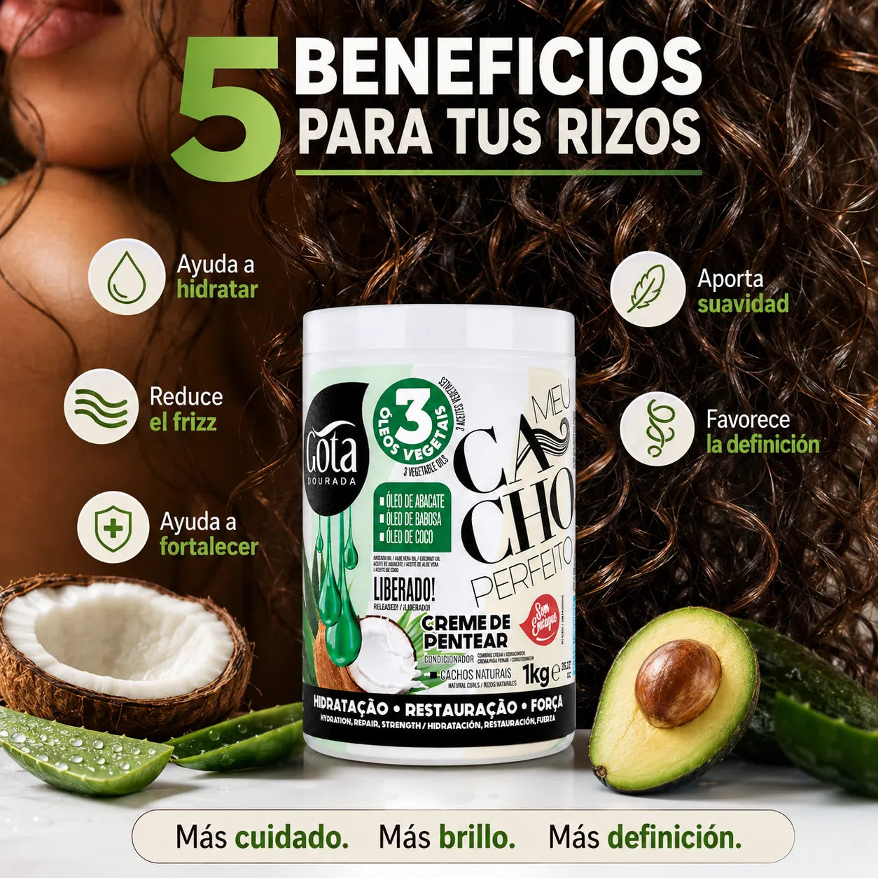 Gota Dourada – Crema para Peinar Cabello Rizado Fino Meu Cacho Perfeito 1kg