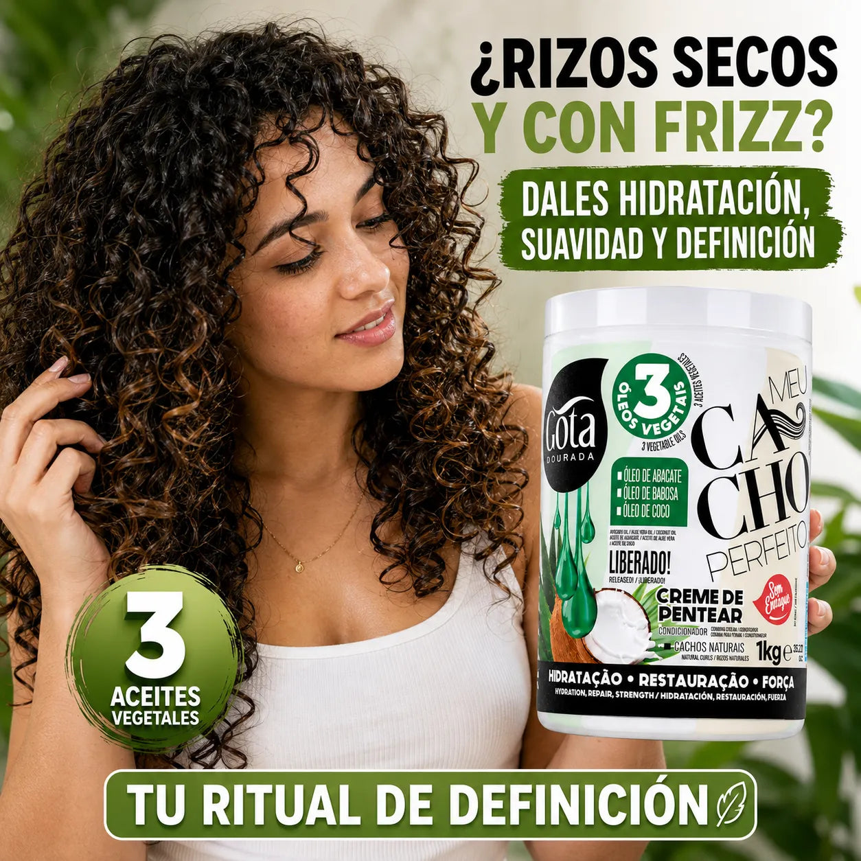Gota Dourada – Crema para Peinar Cabello Rizado Fino Meu Cacho Perfeito 1kg
