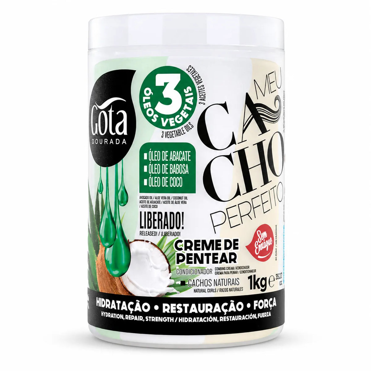Gota Dourada – Crema para Peinar Cabello Rizado Fino Meu Cacho Perfeito 1kg