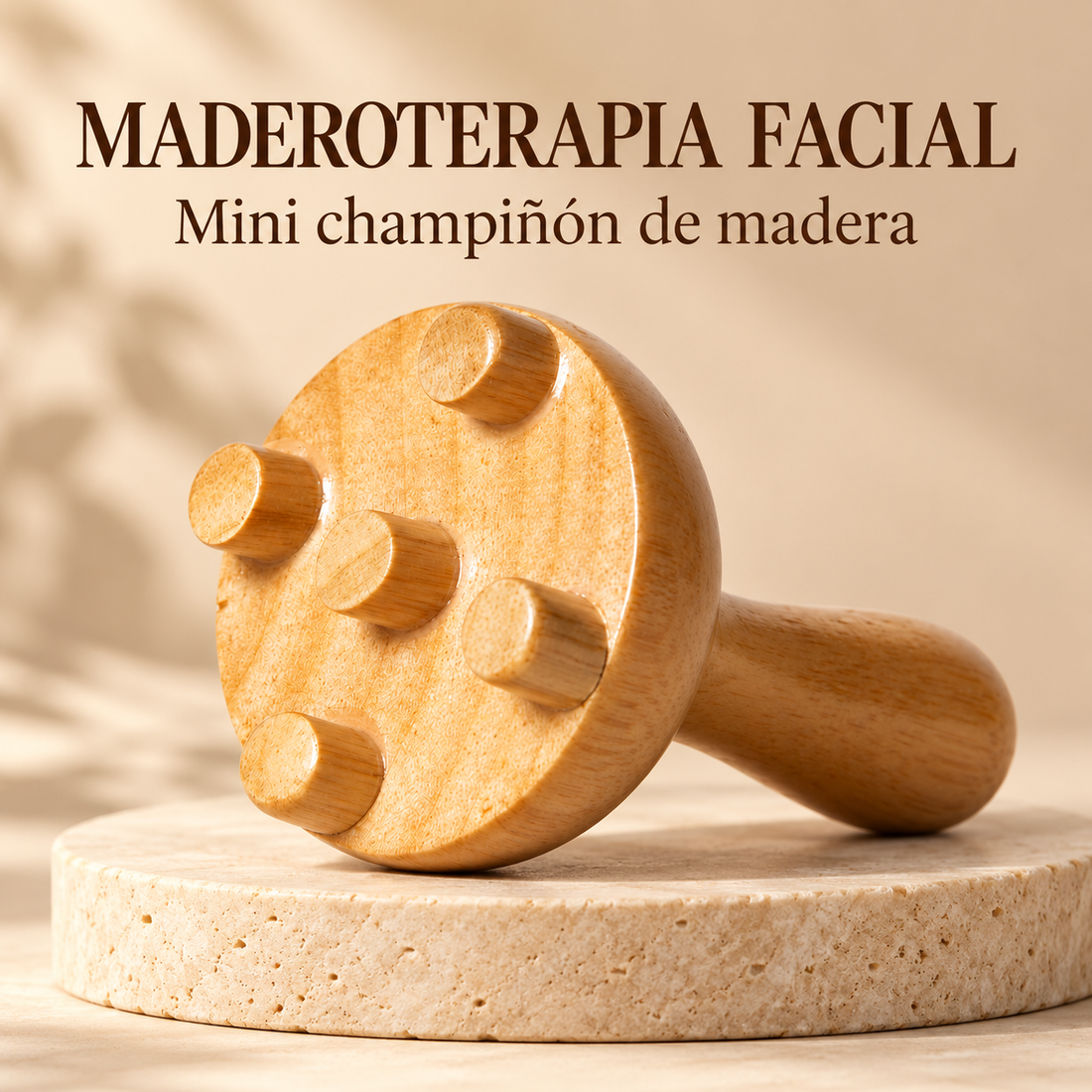 Mini champiñón facial de madera para maderoterapia — 7 × 4,5 × 4,5 cm