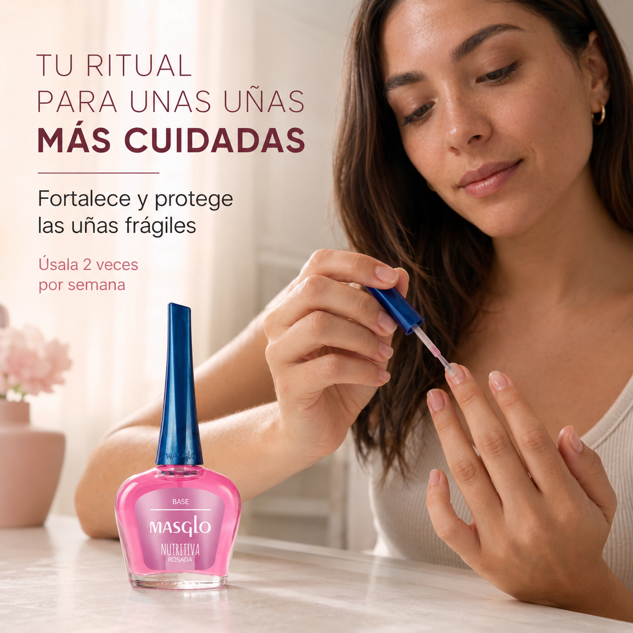 Masglo – Base para uñas frágiles nutritiva rosada 13,5 ml