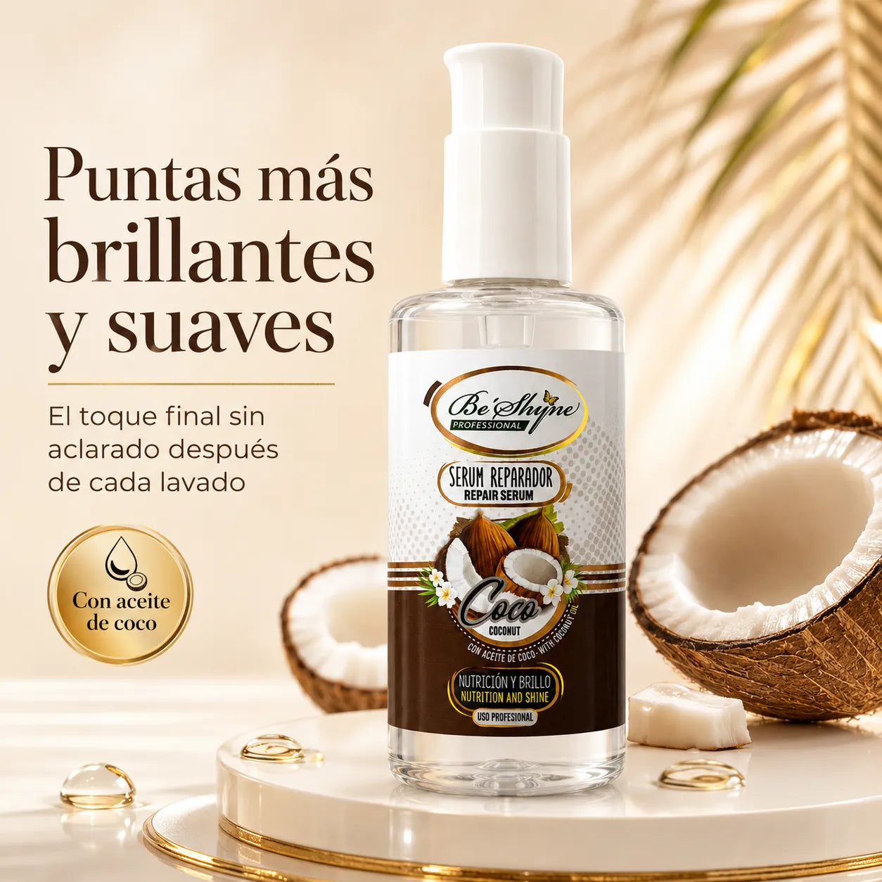 Be'Shyne – Sérum reparador de puntas con aceite de coco 100 ml