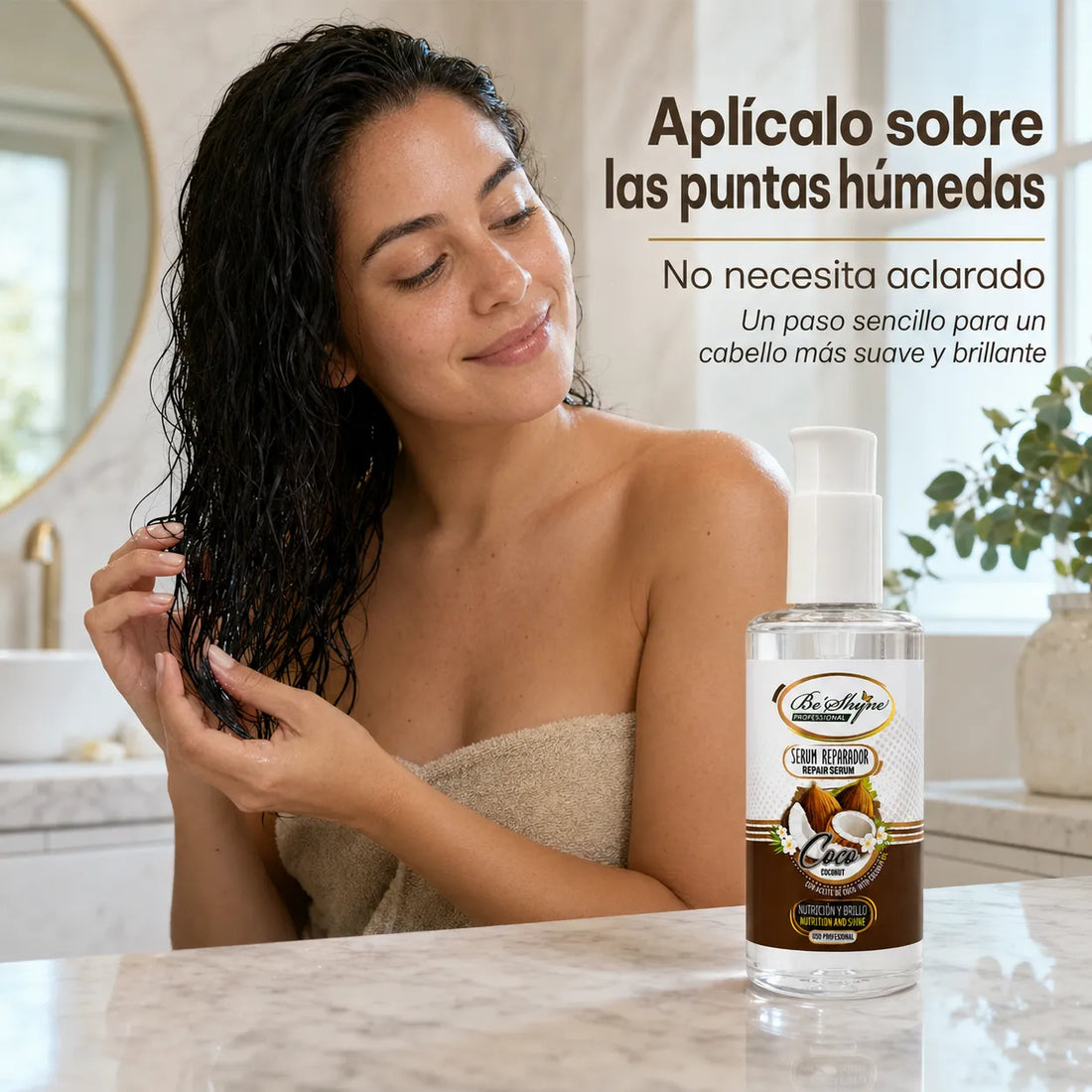 Be'Shyne – Sérum reparador de puntas con aceite de coco 100 ml