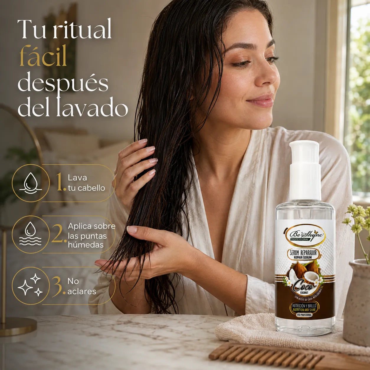 Be'Shyne – Sérum reparador de puntas con aceite de coco 100 ml