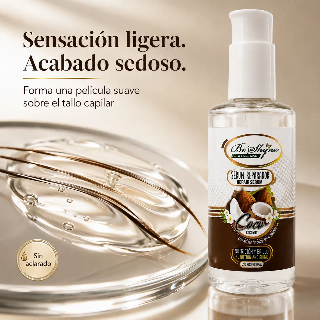Be'Shyne – Sérum reparador de puntas con aceite de coco 100 ml
