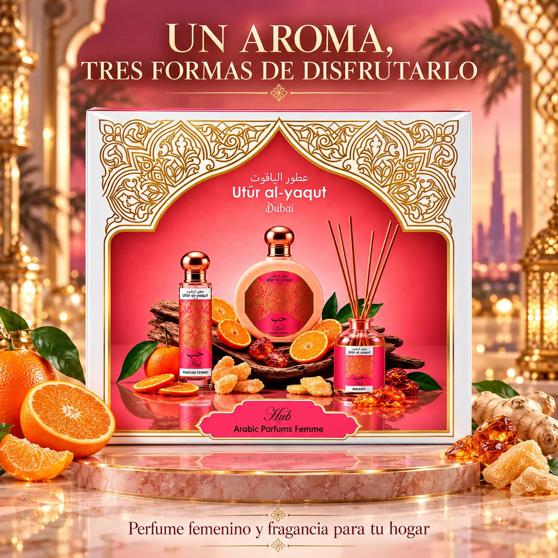 Utur Al-Yaqut – Estuche de Perfume Femenino Hub con Mikado 3 Piezas