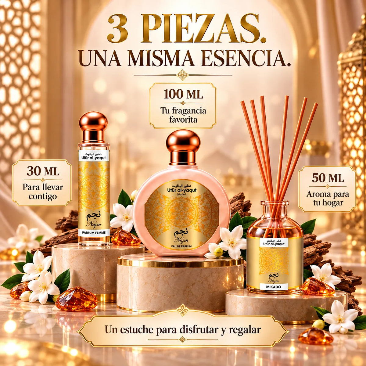 Utur Al-Yaqut – Estuche de Perfume Femenino Najm con Mikado 3 Piezas
