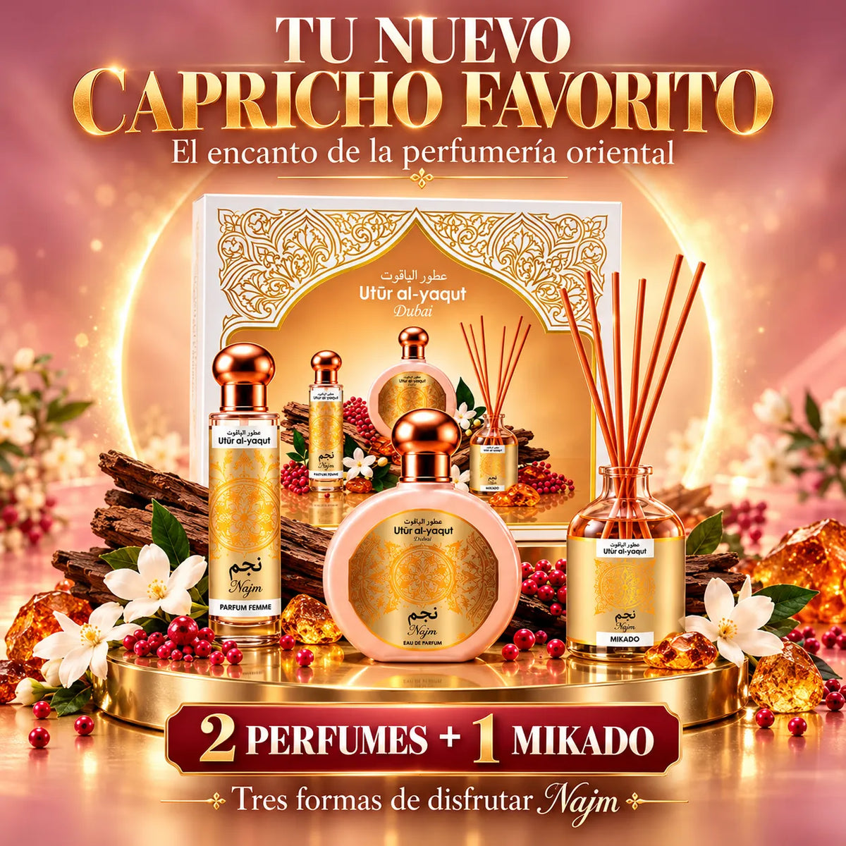 Utur Al-Yaqut – Estuche de Perfume Femenino Najm con Mikado 3 Piezas