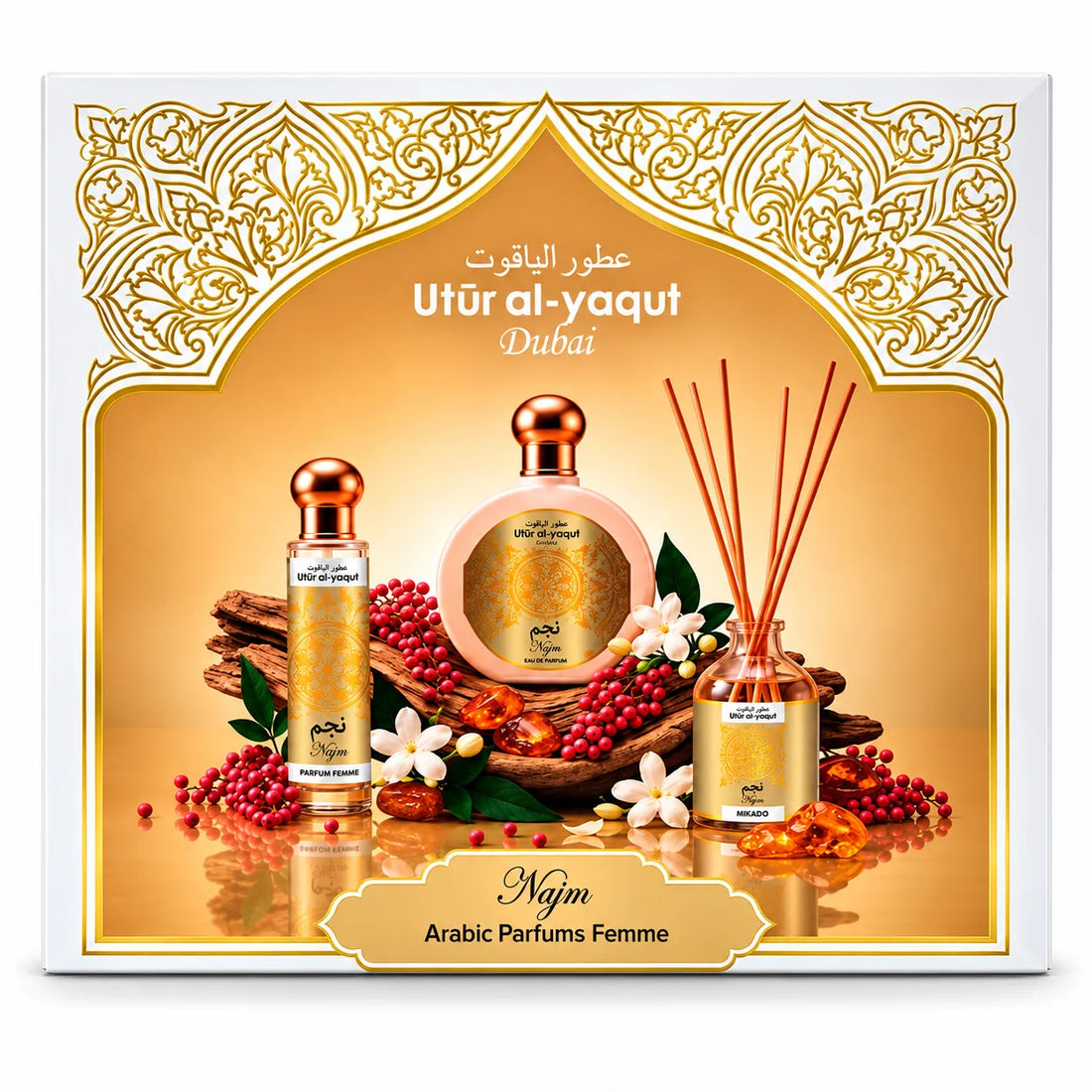 Utur Al-Yaqut – Estuche de Perfume Femenino Najm con Mikado 3 Piezas