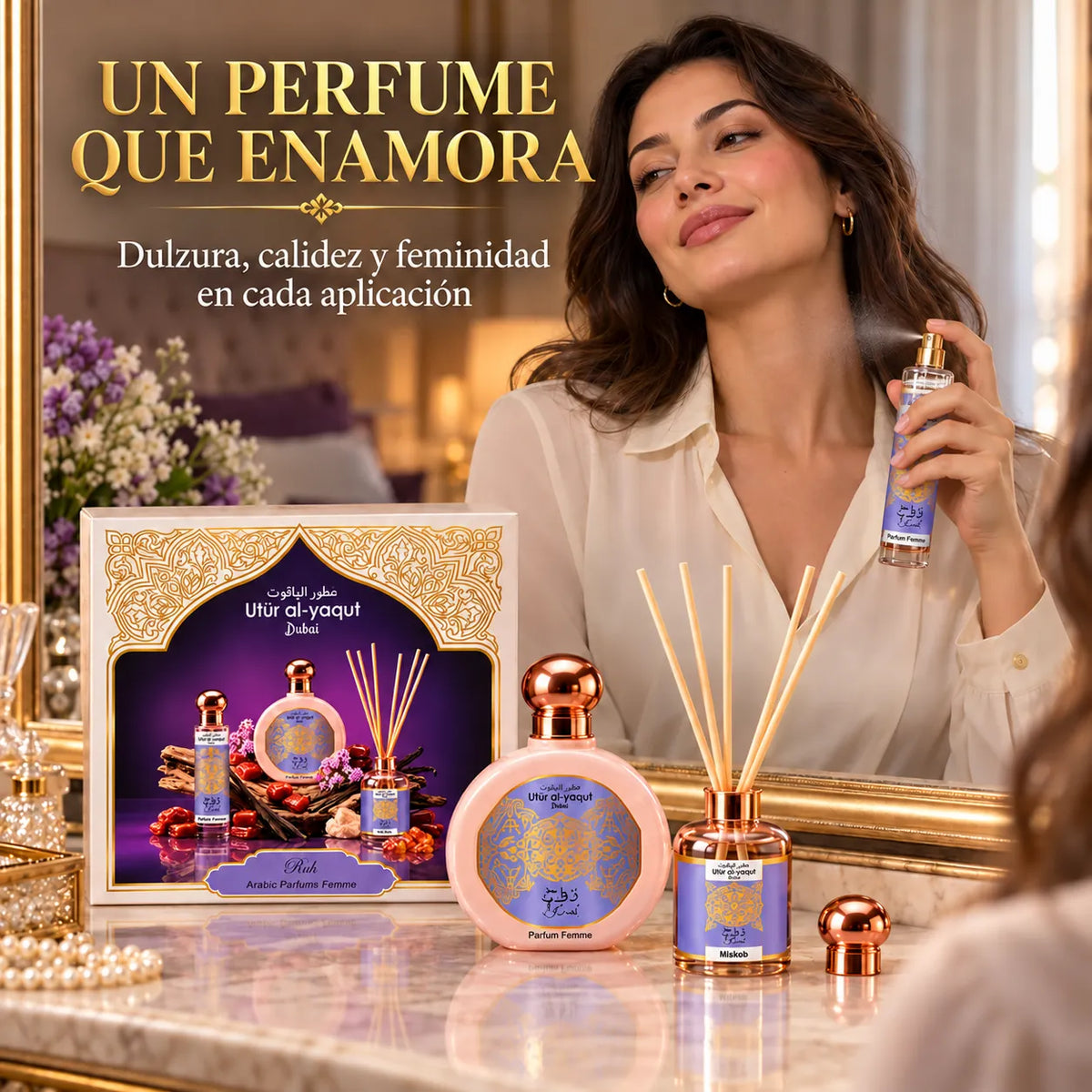 Utur Al-Yaqut – Estuche de Perfume para Mujer Ruh con Mikado 3 Piezas