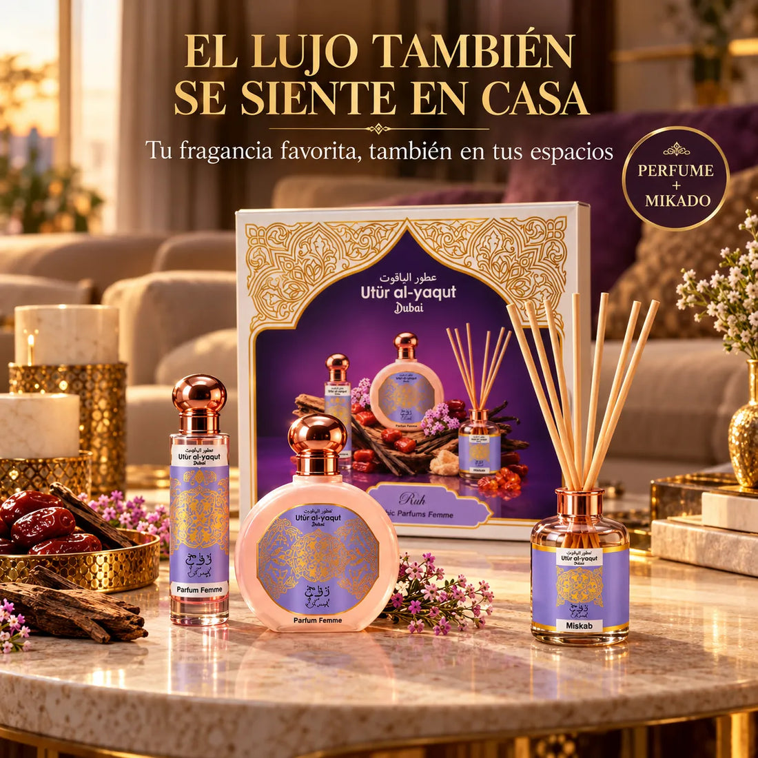 Utur Al-Yaqut – Estuche de Perfume para Mujer Ruh con Mikado 3 Piezas