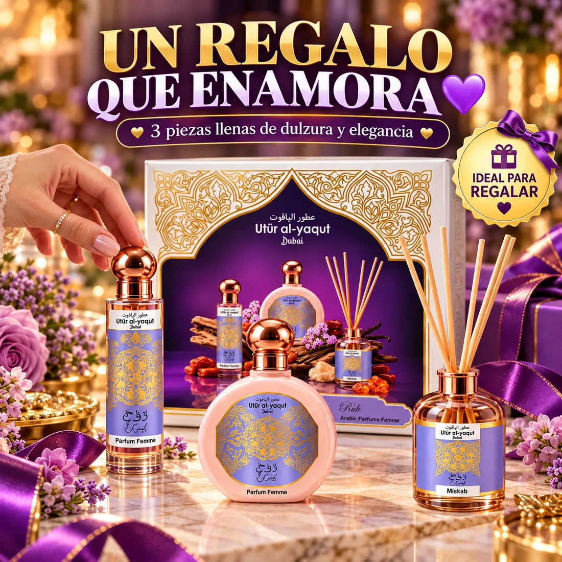 Utur Al-Yaqut – Estuche de Perfume para Mujer Ruh con Mikado 3 Piezas