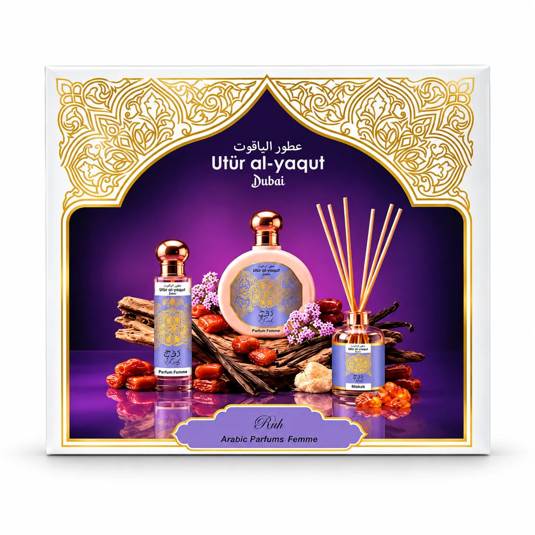 Utur Al-Yaqut – Estuche de Perfume para Mujer Ruh con Mikado 3 Piezas